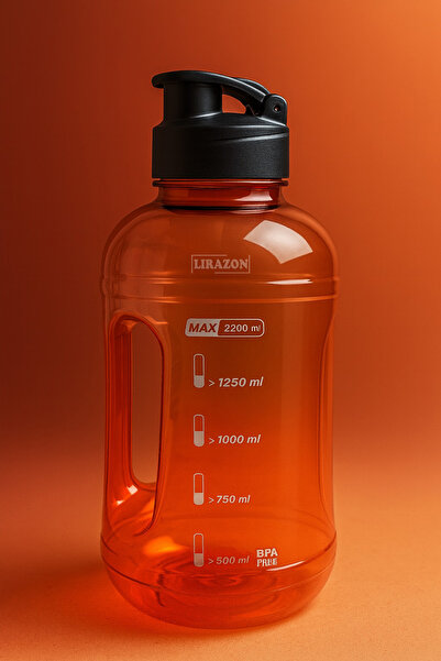 LİRAZON 2200ml Water Bottle Double Color Motivational Flask Suitable for Detox Teas Bpa Free