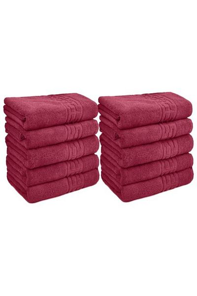Ralex Pack of 10 Red Face Towels 50 x 90 cm 100% Cotton, Greek Border, 500 g/m²