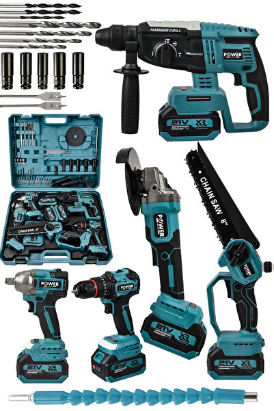 POWER BLACK PRO 21v Akülü 5'li Set Kırıcı Delici Hilti Taşlama Somun Sıkma Ak...