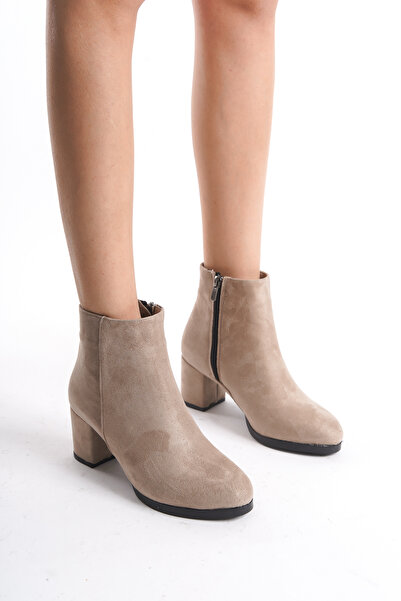 LUPİN SHOES Γυναικείες κοντές μπότες με τακούνι Rohana Beige Suede