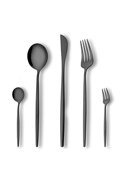 Generic طقم أدوات مائدة فضية سوداء من LaienLife، مكون من 20 قطعة، من الفولاذ ...