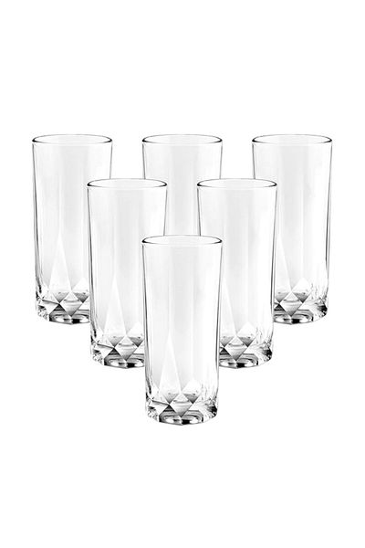 Generic Ocean Connexion Long Drink Glass Set Of 6, Clear, 430 Ml, P02809, Highball, Tall, Beverage, Water,
