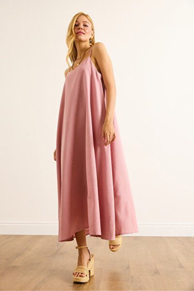 Olalook Women's Dusty Rose Strap Adjustable Linen Bell Dress Elb-19002527