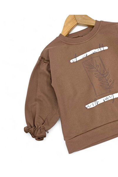 VOY KİDS Seasonal 2-3-4-5-6 Years Old Girl's Leaf Printed, Shoulder Ruffles, Spanish Leggings Set