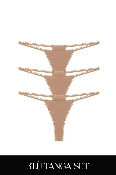 Feu De Elu Cotvie Coffee Cotton Thong Set of 3 Panties