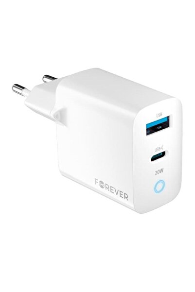 Forever Mains Charger TC-06-20AC, 20W, 3A, 1 x USB-A - 1 x USB-C, White