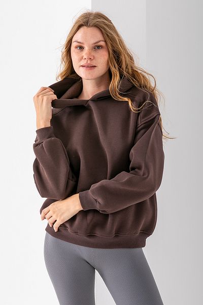 GİYSA Women's Hooded 3-Strand Basic Oversize Sweatshirt Brown - 2672