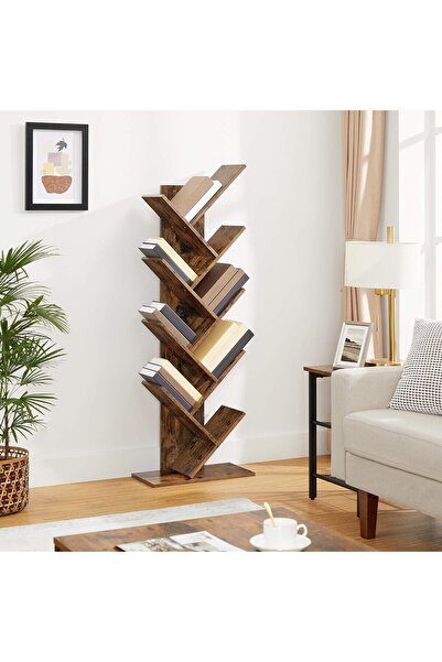 VASAGLE 8-Tier Floor Bookcase with V-Shaped Wooden Shelves, 25x141x50cm, Rustic Brown