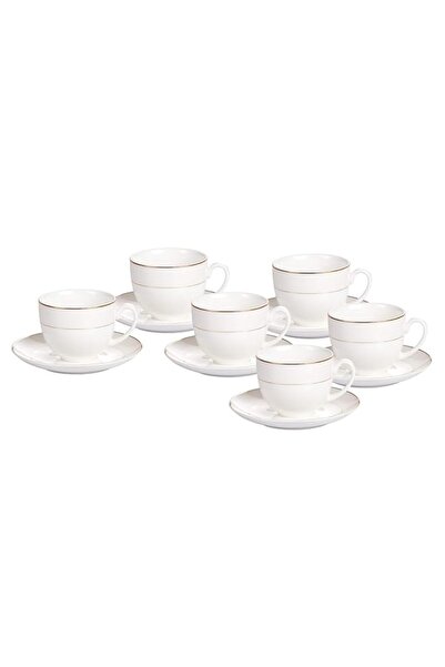 Generic طقم أكواب وصحون من الخزف العظمي سعة 90 سم مكعب، أبيض/ذهبي، TS-90-LIN-...