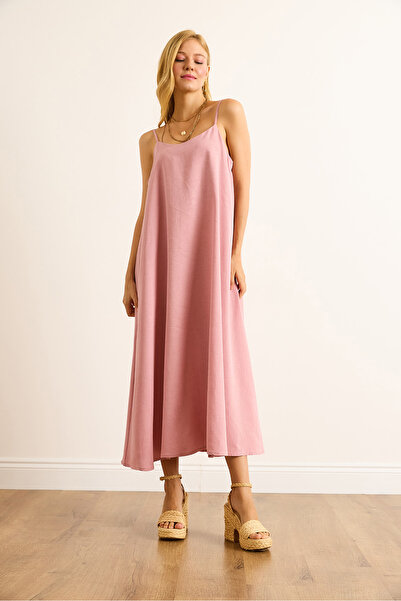 Olalook Women's Dusty Rose Strap Adjustable Linen Bell Dress Elb-19002527