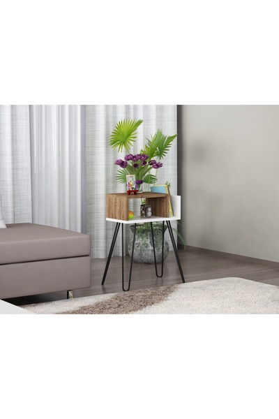 UnicUtil Bedside Table/Side Table with Modern Design, White, Brown 45 x 25 x 63 cm