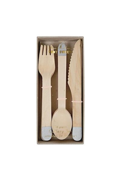 Generic Meri Meri Wooden Cutlery Set 24 Pieces, Silver