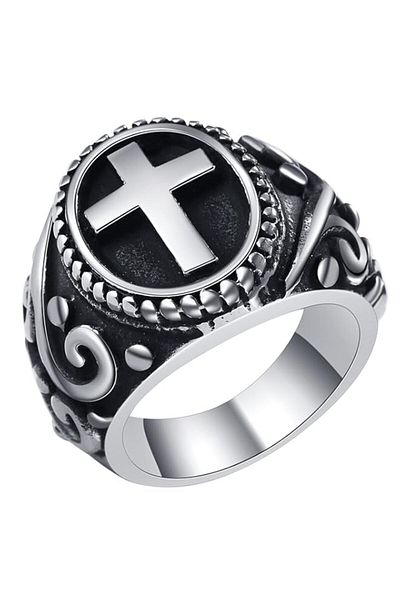 Generic NMQLX Men's Ring, Vintage Cross Ring, Stainless Steel Punk Ring