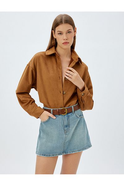 Koton Brown Women's Faux Suede Shirt
