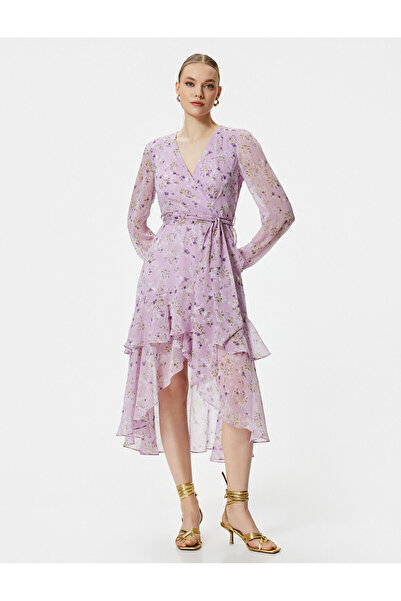 Koton V Neck Floral Chiffon Dress