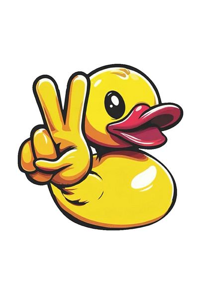 MegaSticker Yellow Duck with the Sign of Victory Sticker Car, Motorcycle, Helmet, Laptop, Window Sticker 13X13 cm