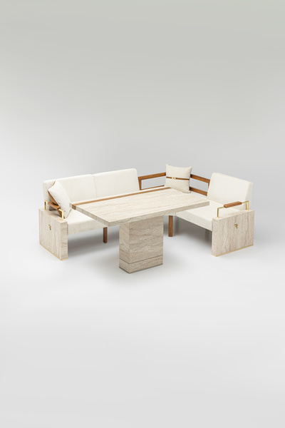 Rosse METAL FURNİTURE LARİS Traverten Mutfak Balkon Köşe Oturma Takımı