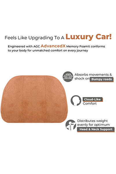 AGC Memory Foam Car Headrest Cushion for Neck and Head Support Adjustable Strap HC-1012 Brown
