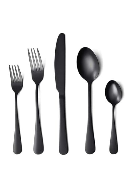 Generic طقم أدوات مائدة من الفولاذ المقاوم للصدأ من فونيتو، 20 قطعة، لون أسود...