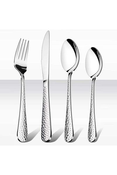 Generic KASTWAVE Cutlery Set, Stainless Steel Flatware Silverware Set, Hammered Design Knife Fork Spoon Set