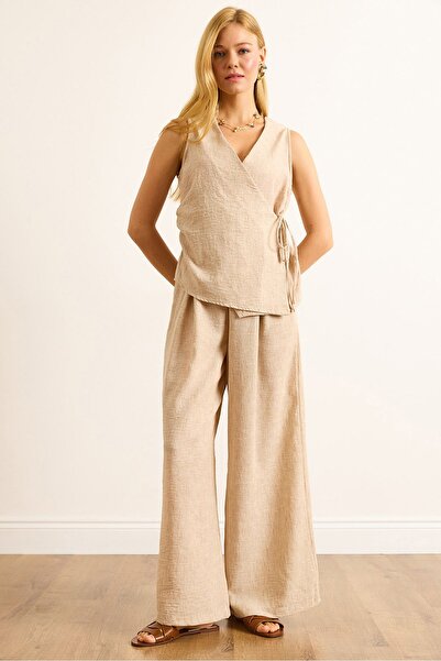 Olalook Women's Stone Wrap Blouse Pleated Trousers Suit Tkm-19000423