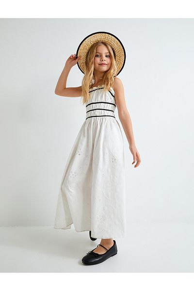 Koton White Girl's Strappy Long Dress