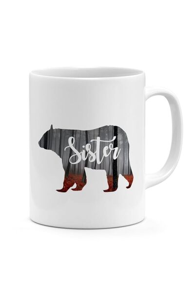 Generic Bear Family mug Sister bear mug wood silhouette White ceramic mug 11o...