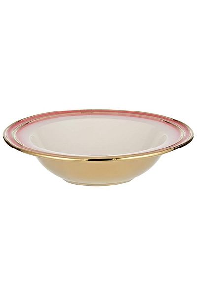 Generic Harmony Ceramic Two Line Round Soup Bowl - 11.25 Inches Pink And Gold Multi Color