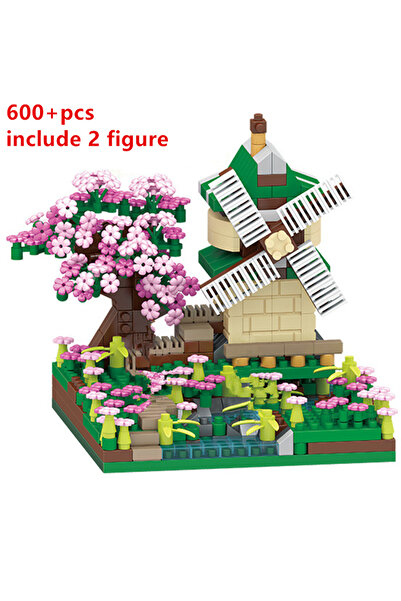 Choice1 No Box DIY Purple Romantic Cherry Blossom Flower Pink Tree House Train Assembly Building Blocks Clas