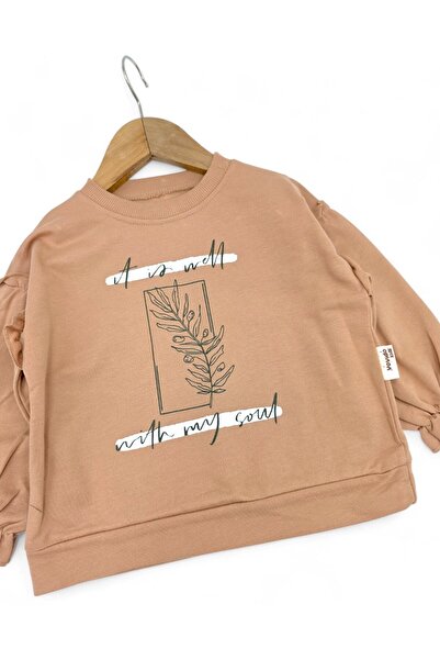 VOY KİDS Seasonal 2-3-4-5-6 Years Old Girl's Leaf Printed, Shoulder Ruffles, Spanish Leggings Set