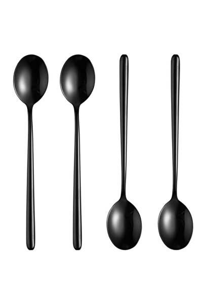 Generic ملعقة حساء سوداء فولاذية من MIUPOO، ملاعق دائرية كبيرة بمقبض طويل، مل...