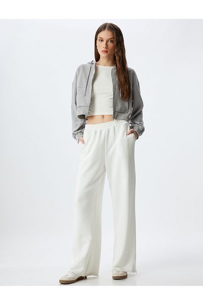 Koton Gray Women's Crop Hooded Sweatshirt