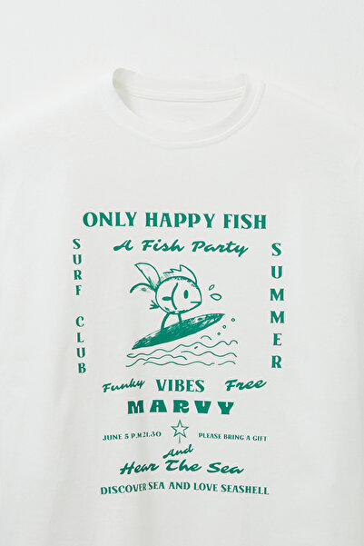 Marvy Only Happy Fish Printed Tshirt