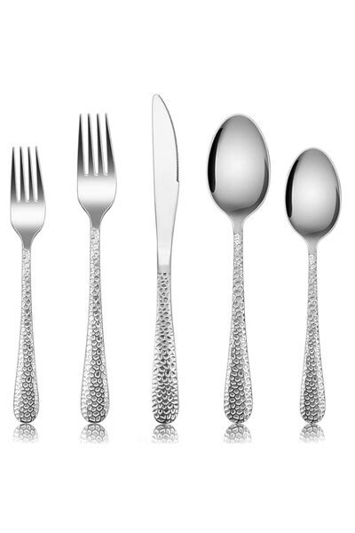 Generic E-far Hammered Silverware Set for 4, 20-Piece Stainless Steel Flatware Cutlery Set, Includes Knives
