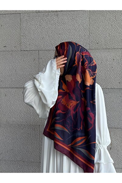 Qalortex Scarf Şal din bumbac cu model Lotus-Negru/Prune