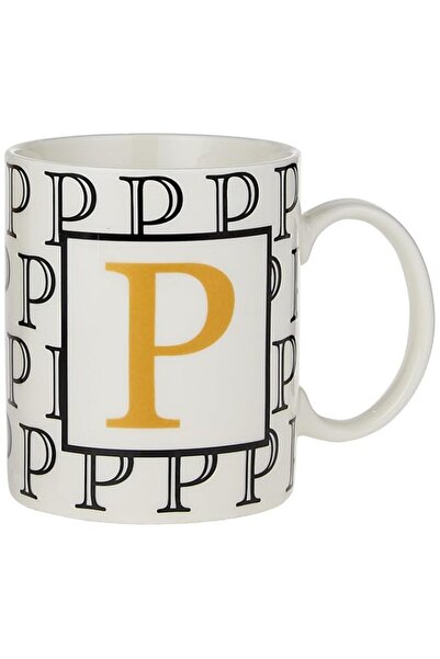 Generic كوب شاي وقهوة من الخزف مطبوع عليه حرف P ضحل، Bd-Mug-P