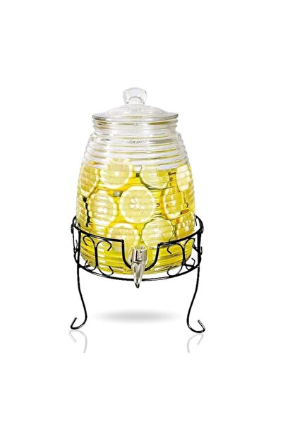 Generic موزع مشروبات زجاجي من FEELINGS، مع صنبور وغطاء زجاجي وحامل معدني (6 ل...