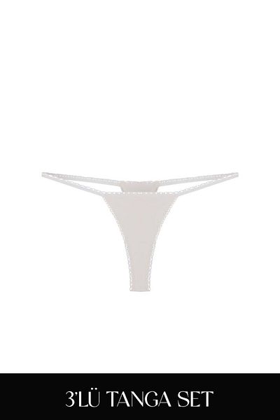 Feu De Elu Cotvie Ecru Cotton Thong Set of 3 Panties