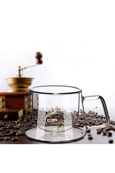 Generic Virgin Forest Espresso Cups, Double Wall Lnsulated Glasses Cup, Clear Glass Coffee Mugs with Handle