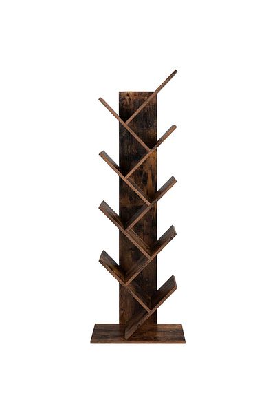VASAGLE Bibliotecă de podea cu 8 niveluri și rafturi din lemn în formă de V, 25x141x50cm, maro rustic