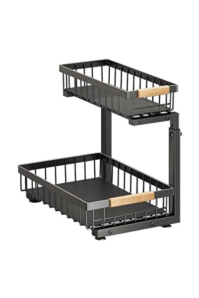 Elindor Organizator dulap sub chiuvetă, 2 niveluri, metalic glisant, negru