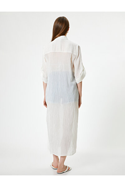 Koton Beige Women's Striped Maxi Shirt Dress