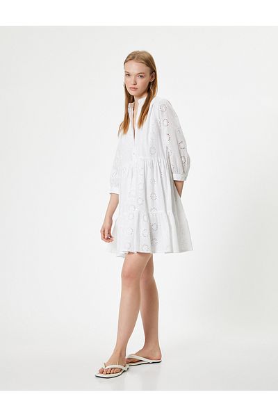 Koton Beige Women's Mini Brode Dress