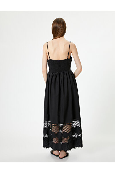 Koton Black Women's Strappy Brode Maxi Dress