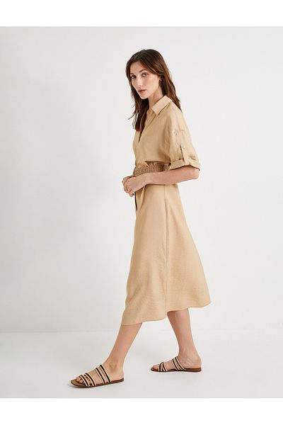Koton Buttoned Belted Midi Dress