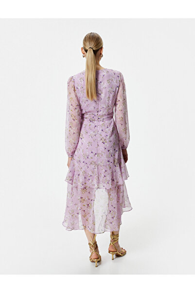 Koton V Neck Floral Chiffon Dress