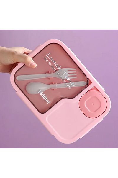 SUMAKA Lunch Box 1450ml 3 Compartments Student Sealed Adult With Spoon And Fork Leak Proof Microwavable