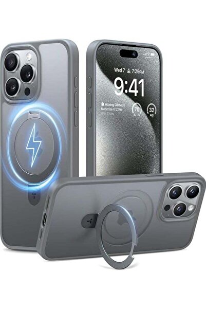 TORRAS جراب مغناطيسي فائق الجودة لهاتف iPhone 15 Pro، رمادي تيتانيوم