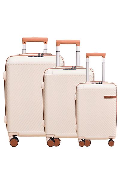 Quasar & Co. Set of 3 trolleys S/M/L, suitcases, luggage with lock, telescopic handle, suitcases with 4 double wheels, ABS, beige