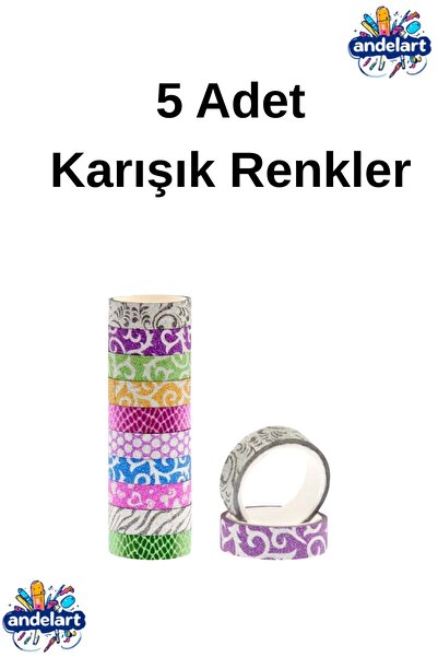 andelart Desenli Simli Bant 3 Adet Simli Hologramlı Hobi Bandı Farklı Desen